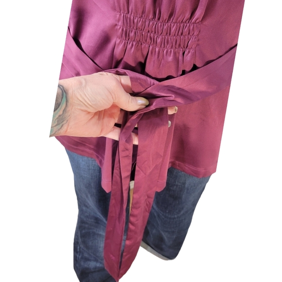 NWOT Satin Burgundy Long Sleeve Button Down Shirt - Picture 9 of 9